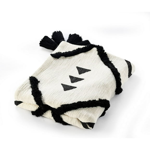 Laddha Home Designs Black and White Tufted Double Diamond Throw Blanket 50" x 60"
