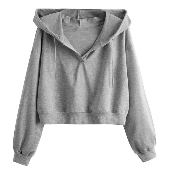 Hrsba Women's Oversized Casual Tops, Women's Hooded Sweatshirts Solid Color V Neck Long Sleeve Hooded Sweatshirt Casual Fall Sweaters for Women