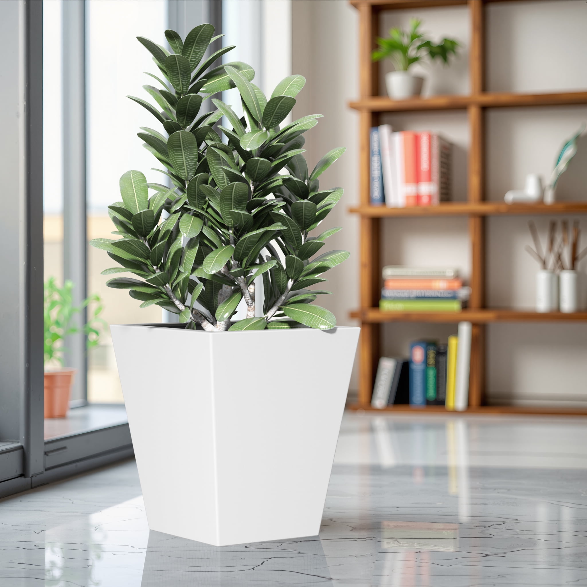 MAYEERTY 22"H Metal Tapered Planter, Large Plant Pot with Drainage Hole & Rubber Plug for Patio, White