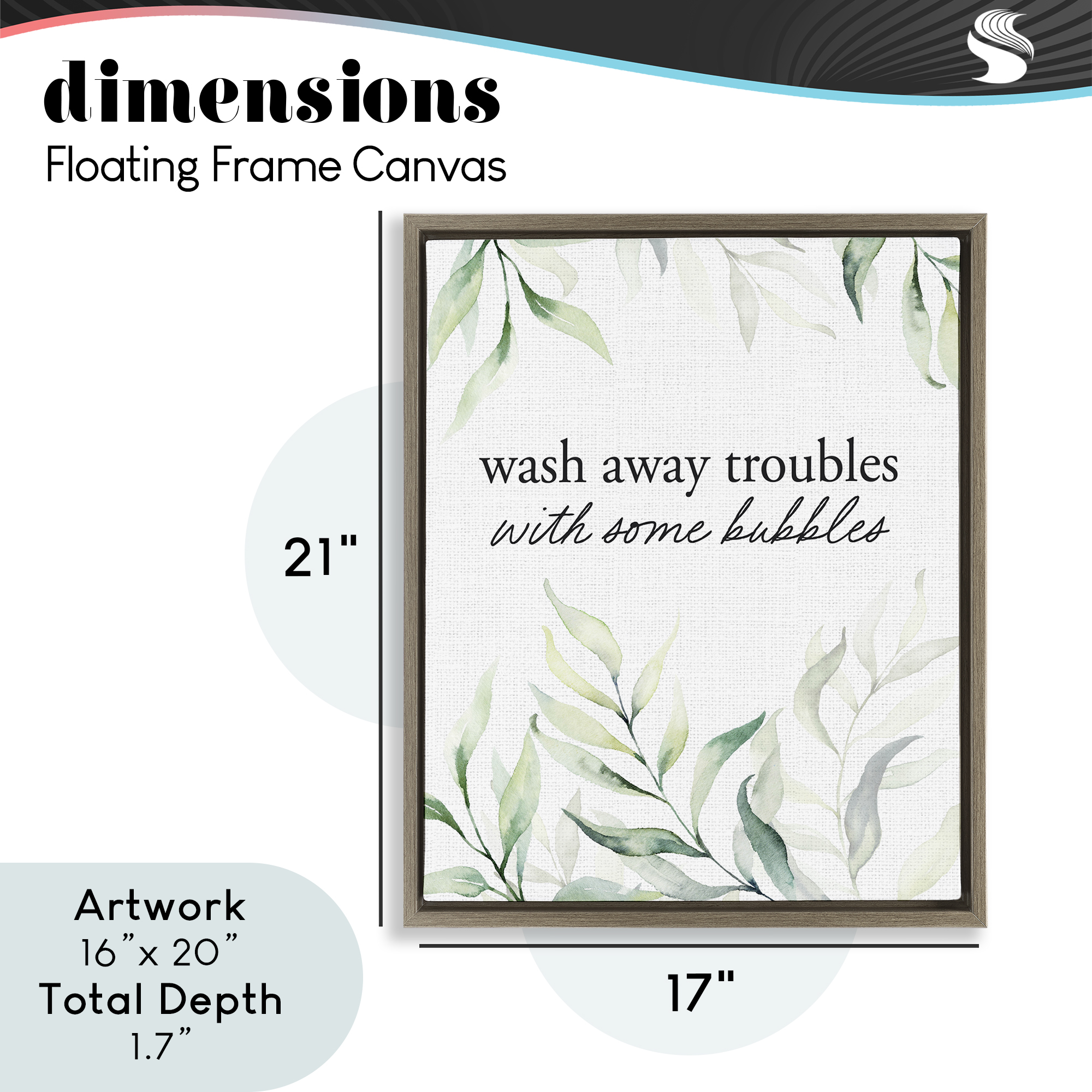 Zen Wash Away Troubles Brown Framed Floater Canvas Wall Art, design by Lettered and Lined