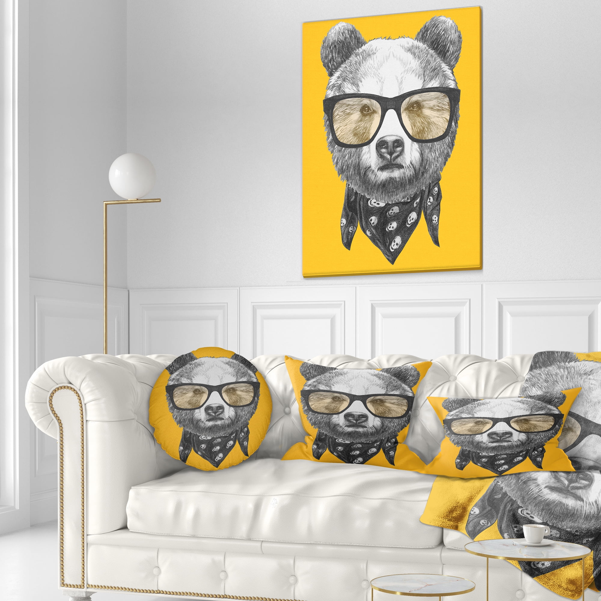 Designart Funny Bear with Formal Glasses - Contemporary Animal Throw Pillow - 12x20