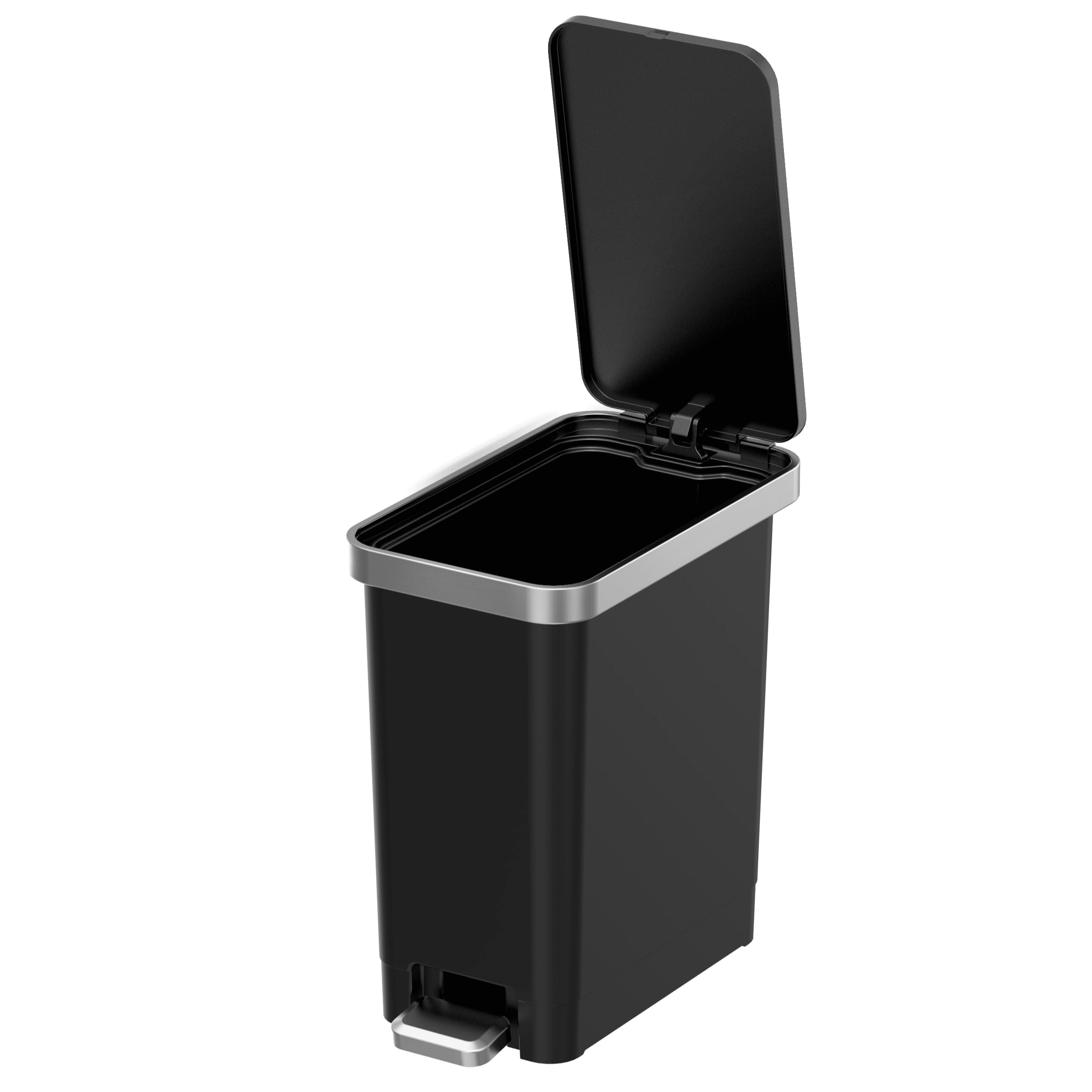 (2 pack) Better Homes & Gardens Bedroom / Office Trash Can, 2.5 Gallon Small Plastic Step Garbage Bucket Bin with Soft Close Lid, Black