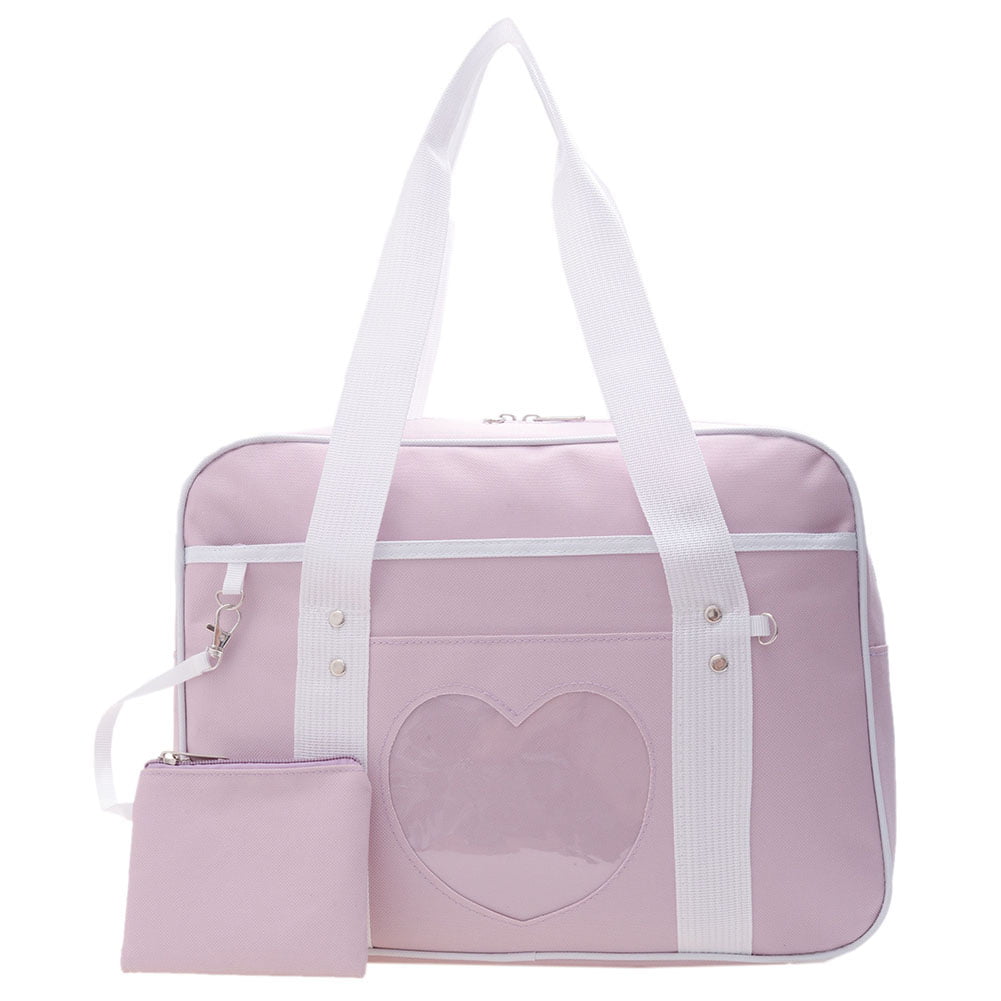 Pink Fashion Women Clear Patchwork Shoulder Bag Canvas Travel Handbags