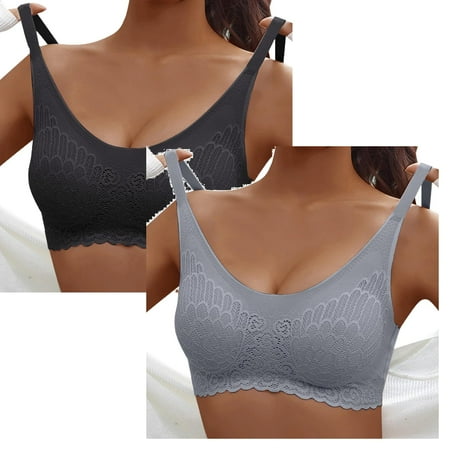 

uikmnh Bras for Women Woman Lace Thin Underwear Female Transparent Bras For Women Lace Lingerie Bralette For Ladies Women Bra Push up Black 1PCS & Grey 1PCS