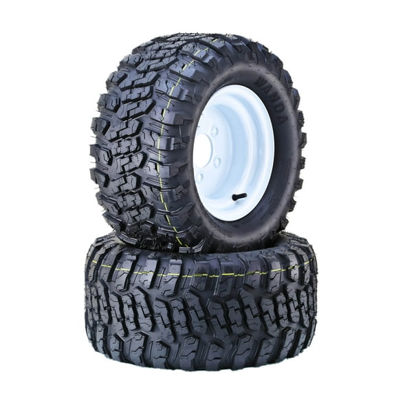 WANDA Golf Cart Tire & wheel 20X10-10 4-Ply with 5 Lugs on 4.5" PCD White Wheel-14054,SET 2