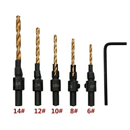 

RANMEI 5Pcs/Set Countersink Drill Bit Set Drilling Pilot Hole for Screw Sizes 5-14#