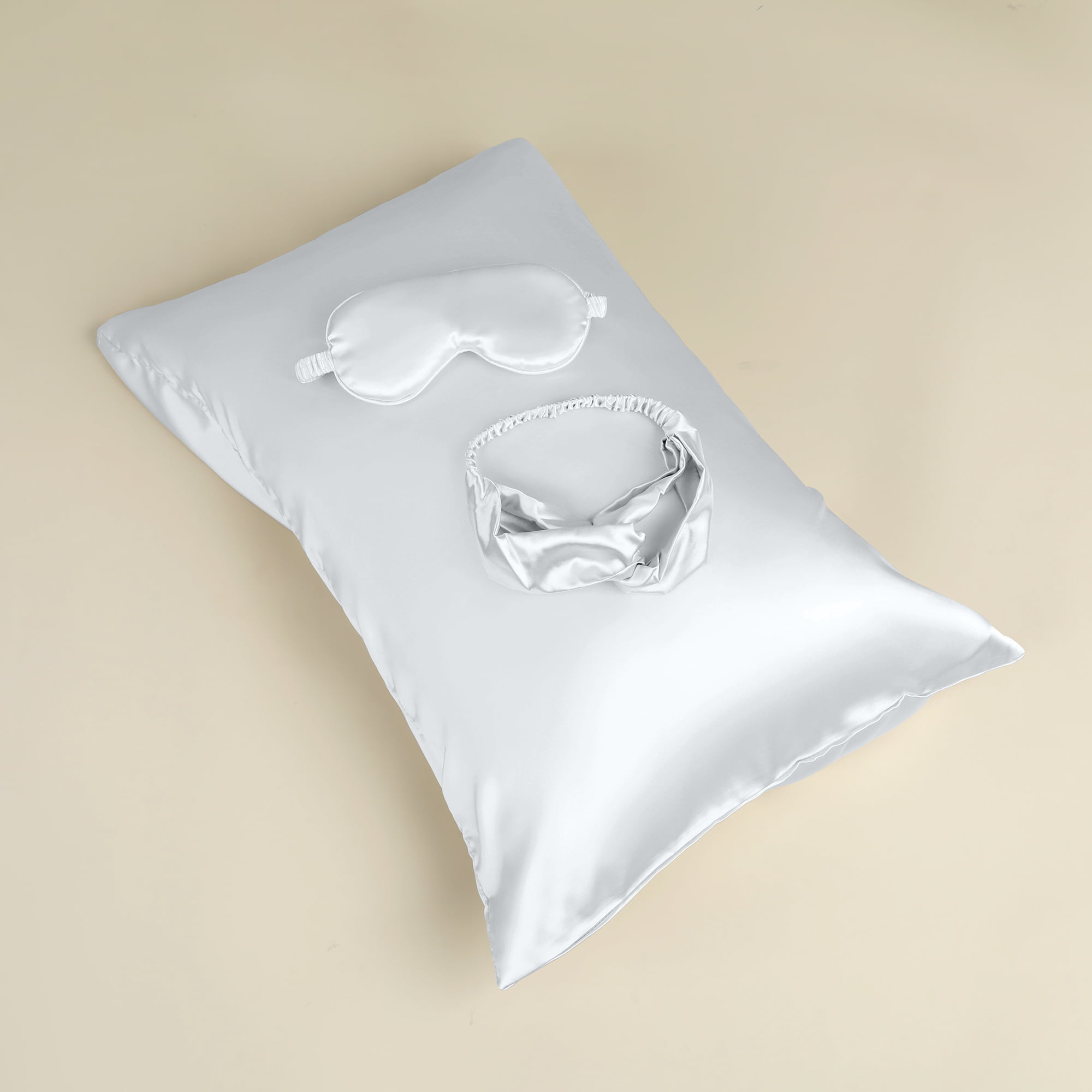 Unique Bargains Pillow Case with Envelope Pillowcases with Eye Mask, Hair Band White