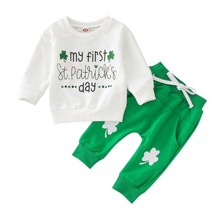 

wofedyo baby girl clothes Baby Girls Boys Long Sleeve Letters Prints Top Sweatshirt St. Patric.k s Day Pants 2PCS Outfits Set baby clothes