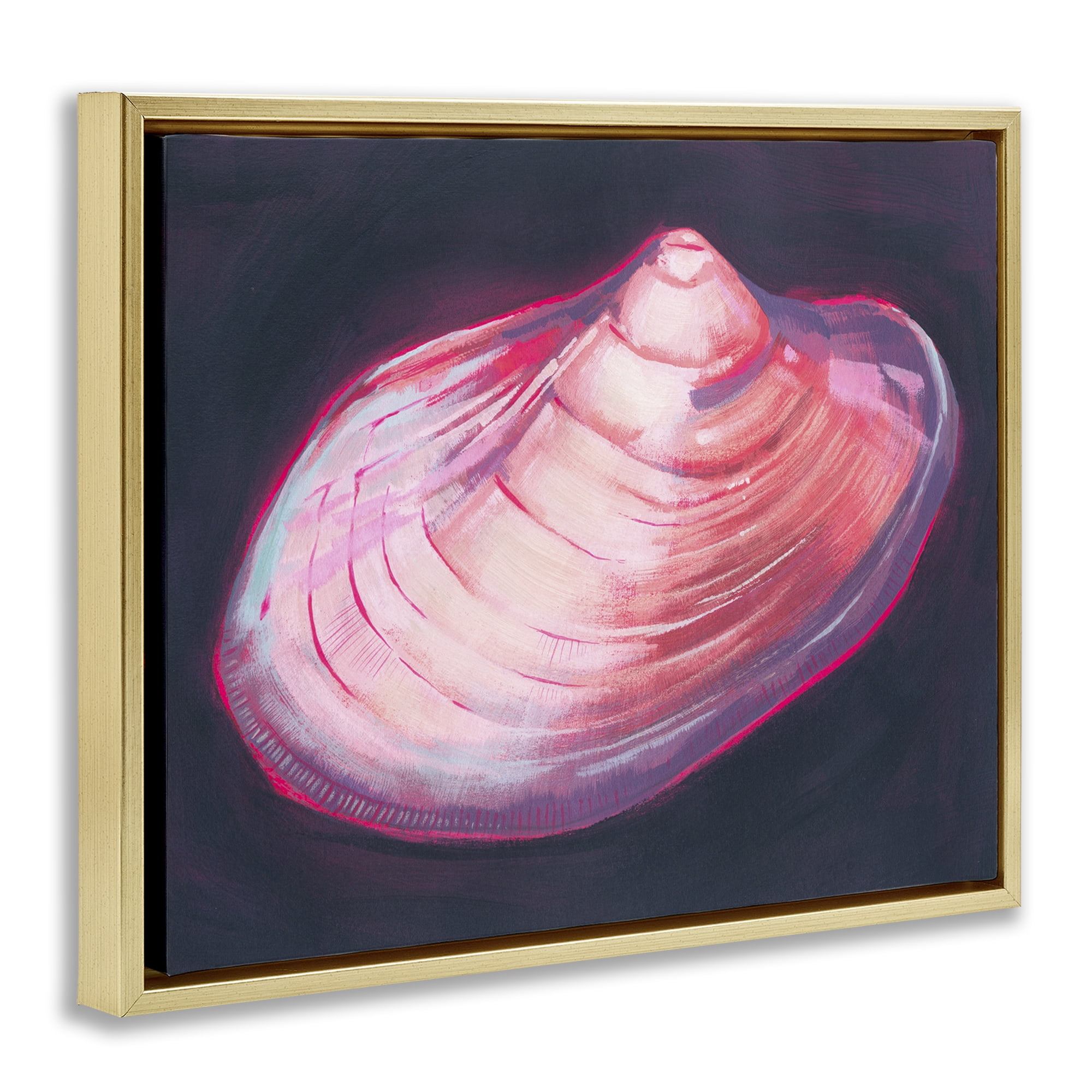 Stupell Industries Pink Seashell on Black Animals & Insects Painting Gold Floater Framed Canvas Art Print Wall Art, 21 x 17