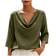 thumbnail image 3 of VBVC Women's Cowl Neck 3/4 Sleeve Blouse,Ladies Loose Fit Casual Tunic Tops,Elegant Work Office Shirts for Women,Army Green,S-2XL, 3 of 10