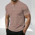 thumbnail image 2 of ohmzyzo Henley Shirts for Mens Striped Print Short Sleeve T-Shirts Summer Casual Regular Fit Tee Tops with Buttons Brown XL, 2 of 5