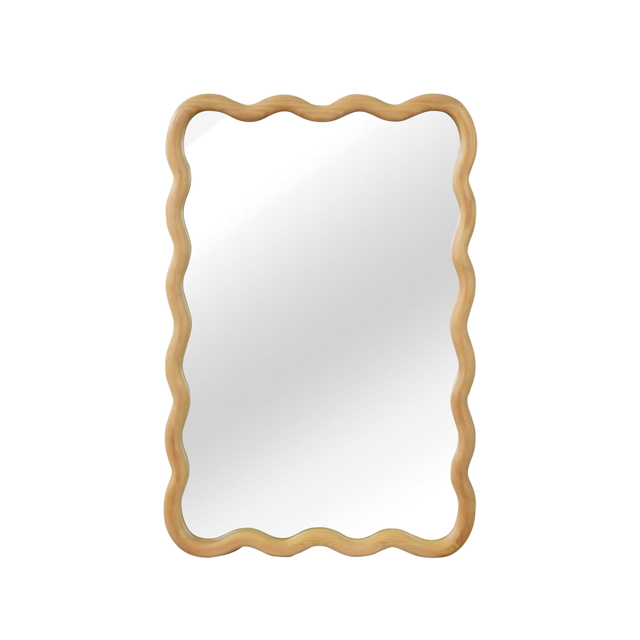 Noble House 20"x30" Wavy Rectangle Wall Mirror, Solid Wood Frame Decorative Accent Mirror for Entryway/Bathroom, Oak