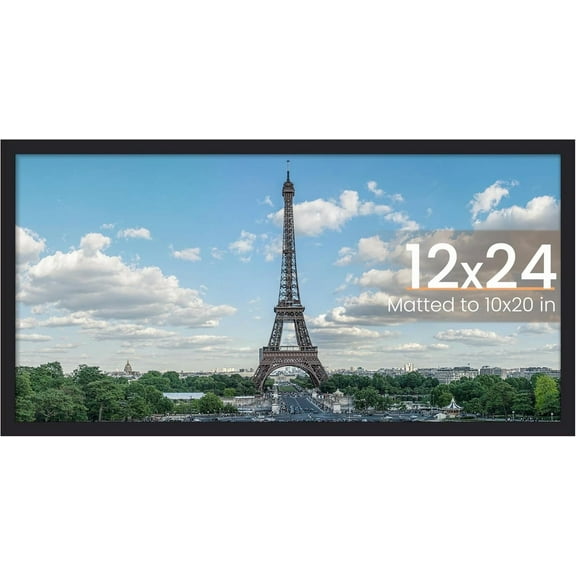 Enjinzz 12x24 Picture Frame, Display Pictures 10x20 with Mat or 12 x 24 Without, Wall Hanging Poster Frames, Black, 1 Pack