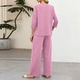 thumbnail image 6 of Two Piece Sets for Women 3/4 Sleeve Button Lounge Sets 2026 Summer Fall Vacation Travel Outfits Fashion Clothing Pink M, 6 of 6