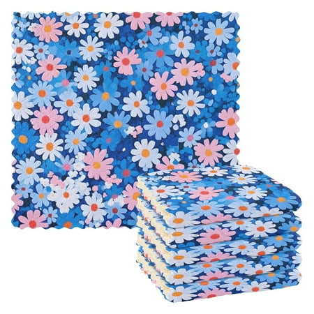 Yayeee 6 Pack Kitchen Dishcloths for Washing Dishes Soft Absorbent Microfiber Towels Blue Daisy