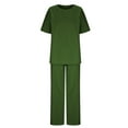 thumbnail image 5 of Two Piece Sets for Women Spring Cute Vacation Outfits for Women Clothing Set Female Round Neck Short Sleeve Tops Pants Sets Long Pant Style S_712 Women's Tracksuits Green S, 5 of 5
