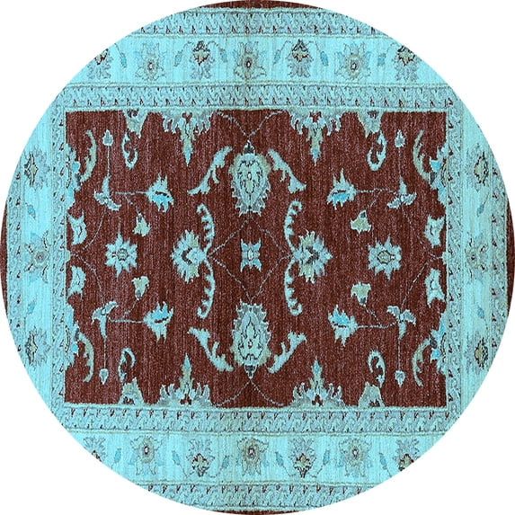 Ahgly Company Indoor Round Oriental Light Blue Industrial Area Rugs, 6' Round