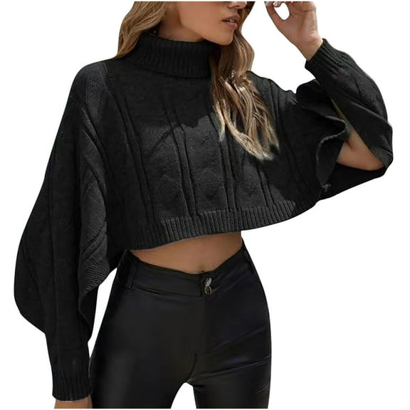 Plus Size Sweater Tops On Seasonal Women's Thin Sweater Solid Color Loose Fit Pullover Turtleneck Sweater Black One Size(One Size)