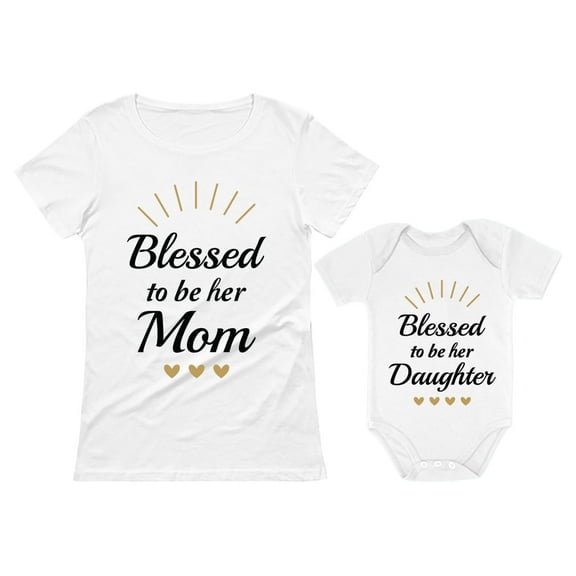 TStars Blessed Mommy & Me Mom T-shirt & Daughter Bodysuit Matching Set For Mother's Day White XX-Large / Daughter White 6M