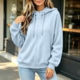 thumbnail image 4 of Waffle Zip Up Hoodie Women Casual Drawstring Sweatshirt | Full Zip Closure, Casual Fall Wear, Stand Collar, Multiple Colors, Long Sleeve, Lightweight, No Pocket, Sky Blue, M, 4 of 6