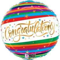 18 inch Betallic Congratulations Fun Stripes Foil Mylar Balloon - Party Supplies Decorations