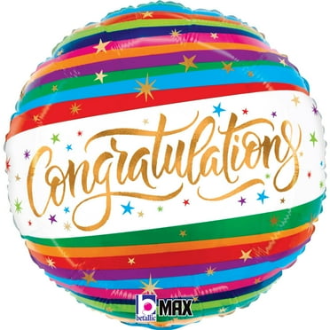 18 inch Betallic Congratulations Fun Stripes Foil Mylar Balloon - Party Supplies Decorations
