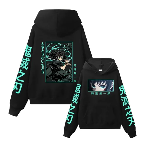 Sudadera con capucha de Anime Muichiro Tokito para hombres y mujeres, jersey de Manga Demon Slayer, ropa de calle informal Harajuku, ropa holgada de manga larga