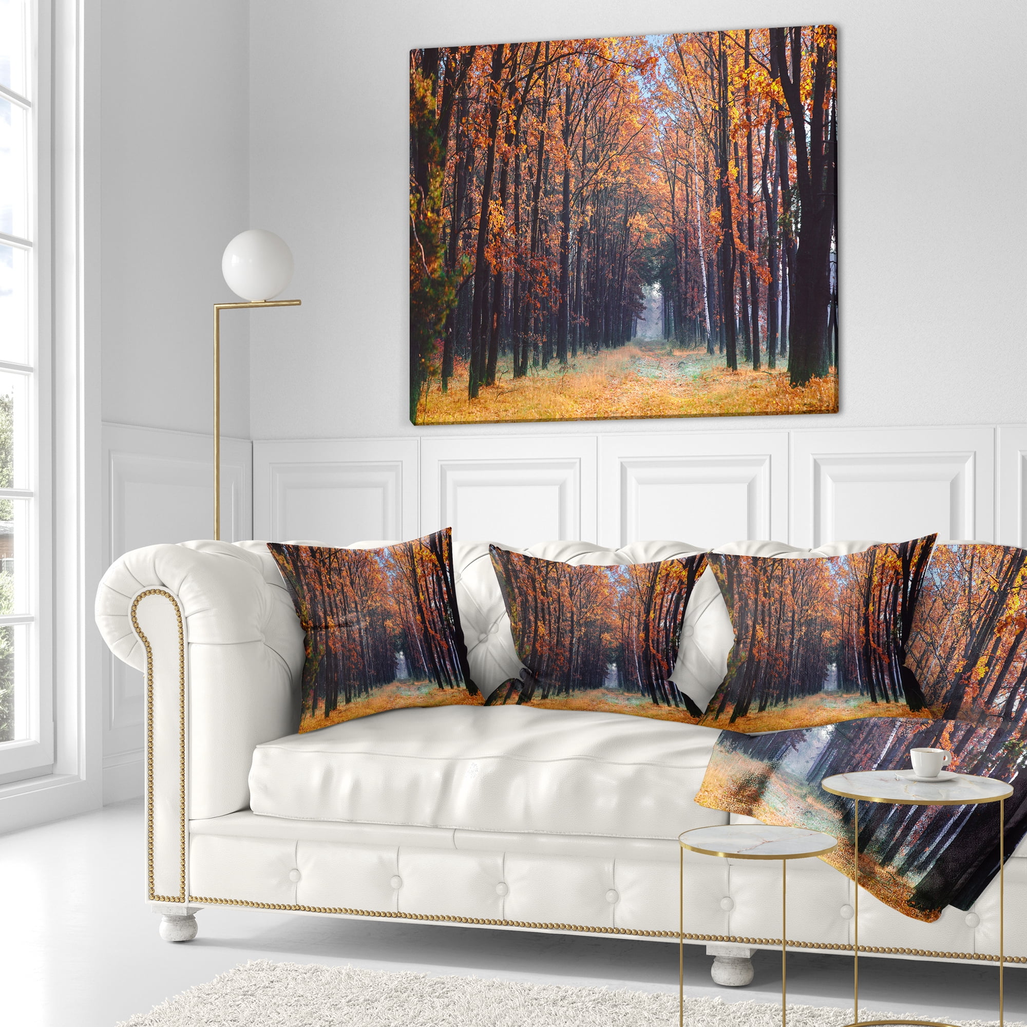 Designart Alley in the Dense Autumn Forest - Forest Throw Pillow - 18x18