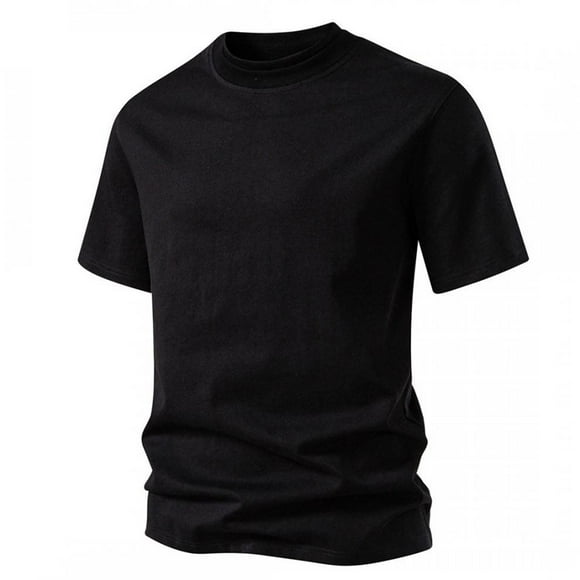 Blusa y camisa de manga corta con cuello alto para hombre, talla grande, cuello doble, holgada, color liso, de manga corta, base de poliéster para hombre