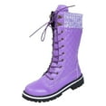 thumbnail image 2 of Tejiojio Womens Boots Flat Feet Women's Winter Solid Mid-tube Front Strap Round Head Side Zipper Snow Shoes, 2 of 9