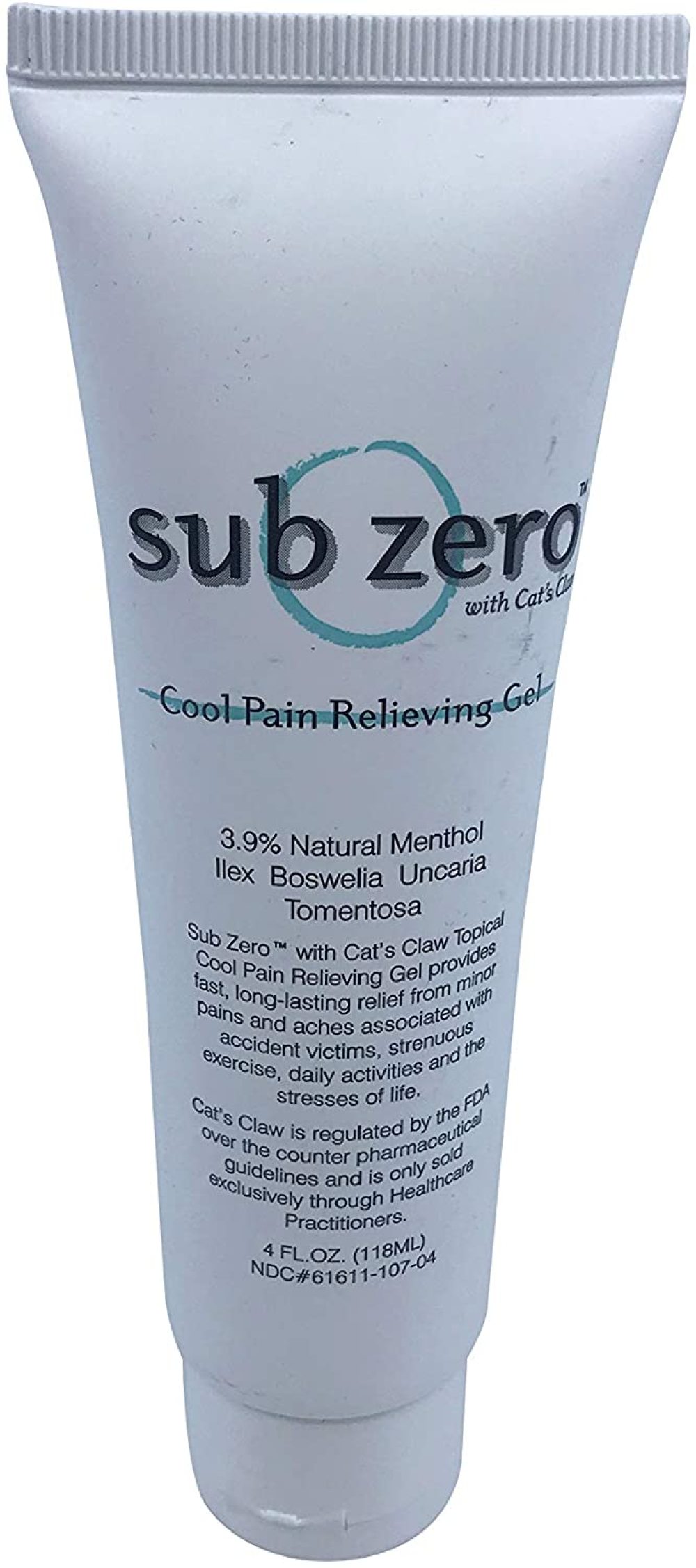 "SubZero with Cats Claw Cool Pain Relieving Gel, Tube 4 oz by
