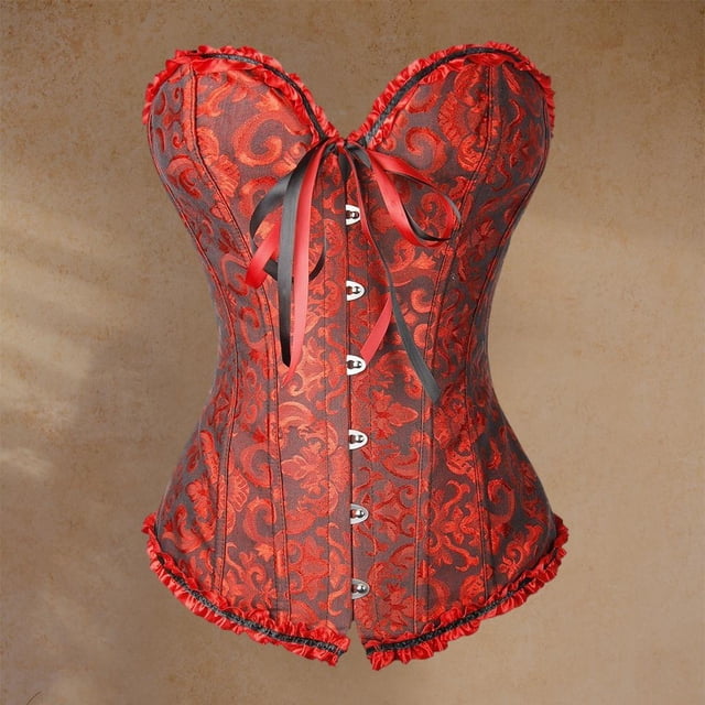 Corset Top Floral Encaje Deshuesado Overbust BLESIY Rojo XL