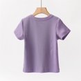 thumbnail image 4 of EnJoCho Children's Solid Tops Toddler Girl Solid Color Crew Neck Short Sleeve Stripe T Shirt Top for 1 to 9 Years Trendy School Home Casual Tops, 4 of 7