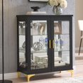 thumbnail image 2 of Kings Brand Furniture Modern Buffet Display Curio Cabinet with Glass Doors and 3 Adjustable Shelves, Black, 2 of 6