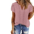 thumbnail image 3 of GaThRRgYP Womens tops V Neck Cotton,Women Ladies Solid Short Sleeve Round Neck Pullover Lace Blouse Pink S, 3 of 8