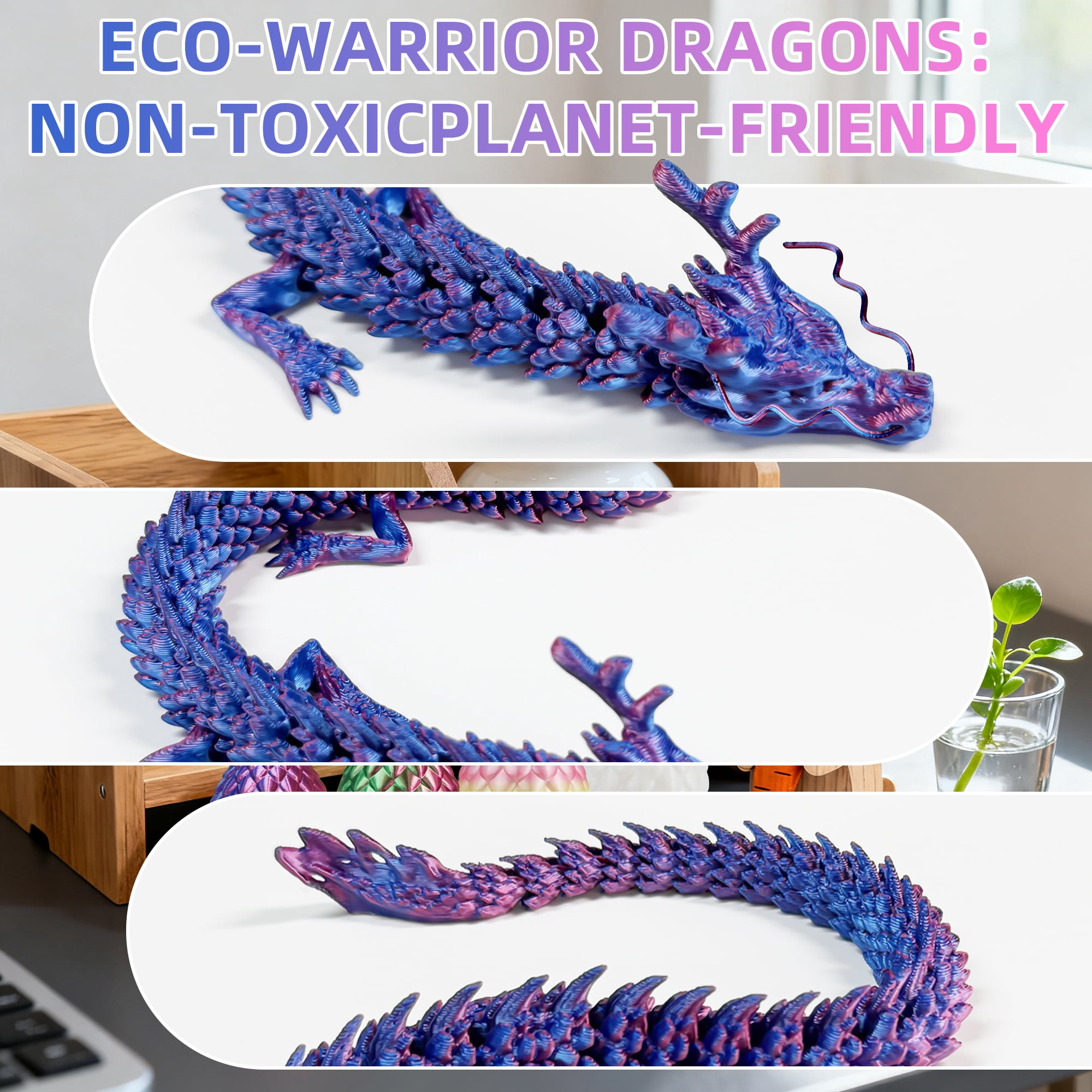 3D Printed Dragon Egg, Colorful 3D Printer Articulated Dragon Toy for Kids, 23.5 inch 3D Printed Easter Dragon ADHD Fidget Toys , Office Desk Figurine Decor