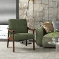 thumbnail image 2 of HYJY Corduroy Accent Chair, Mid-Century Modern Armchair with Solid Wood Legs, Reading Leisure Chair with High Back for Living Room Bedroom Waiting Room Dark Green, 2 of 18