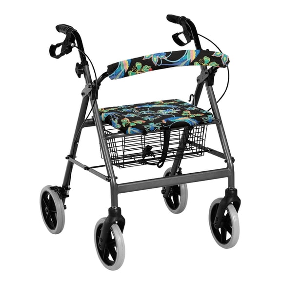 HELLHERO Floral and Avian Motifs Back Rest Covers and Rollator Walker Seat Covers for Unisex Easy to Clean for Washable