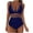 Dark Blue, variant on Women's V Neck Solid Swimsuit Mesh Splicing Padded Cups for Supportive and Stylish Beachwear One Piece Swimsuit for Teens