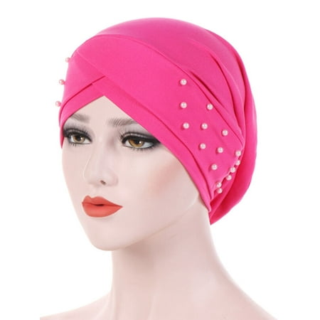 Beaded Cross Cap - Women Indian Stretchable Beading Turban Hat Head Wrap Hijab Cap Cancer Chemo Hat