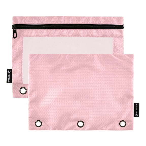 2 Pack 3 Ring Binder Pouch with Clear PVC Window Water Resistant Zipper Pencil Pouch Light Pink Tone Background Binder Pocket for Classroom Office Home Stationery Organization