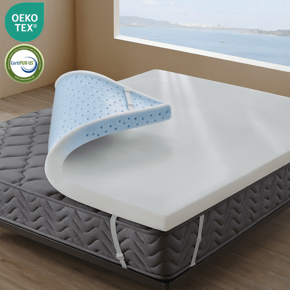 Z-hom 3 Inch Full Mattress Topper with Removable Cover, Cooling Gel Memory Foam Mattress Topper White