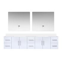 Volez 72 in W Dark Grey Double Bath Vanity with Side Cabinets, Faucet Set, White Ceramic Top, and 28 in Mirrors