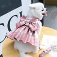 thumbnail image 5 of Vestido de perro a cuadros Pajarita Arnés Correa Conjunto para perros pequeños Gatos Niña Lindo Princesa Vestidos para perros Primavera Verano Ropa de conejo Trajes para mascotas XS, 5 of 5