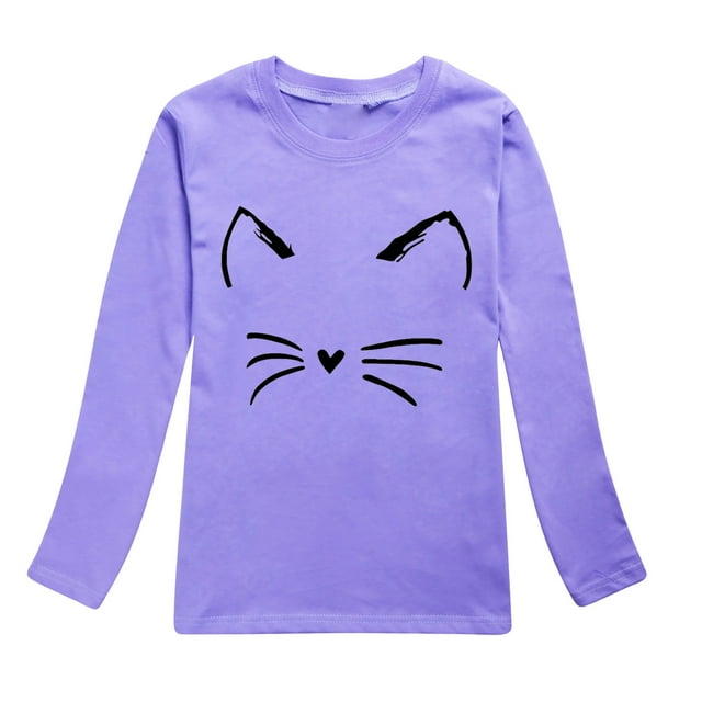TIEVOSA Garçons Filles Automne Manches Longues T-Shirt à Imprimés de Chat Dessin Animé Hauts 2-10 Ans