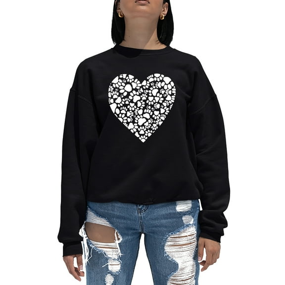 LA Pop Art Women's Word Art Crewneck Sweatshirt - Paw Prints Heart