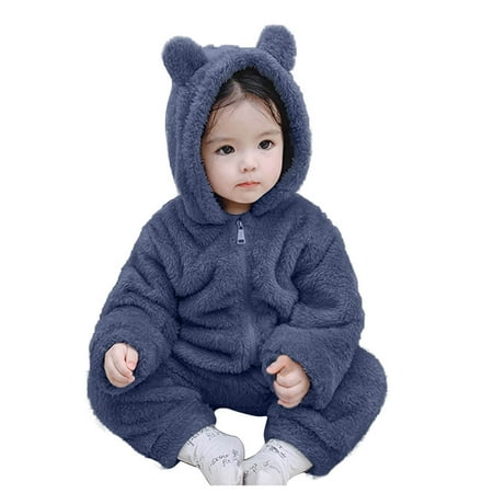 

REDARER Newborn Infant Baby Boys Girls Bear Ears Hooded Romper Fleece Jumpsuit Coat Sweatshirt Zipper Jacket For Girls Navy 6-9 Months