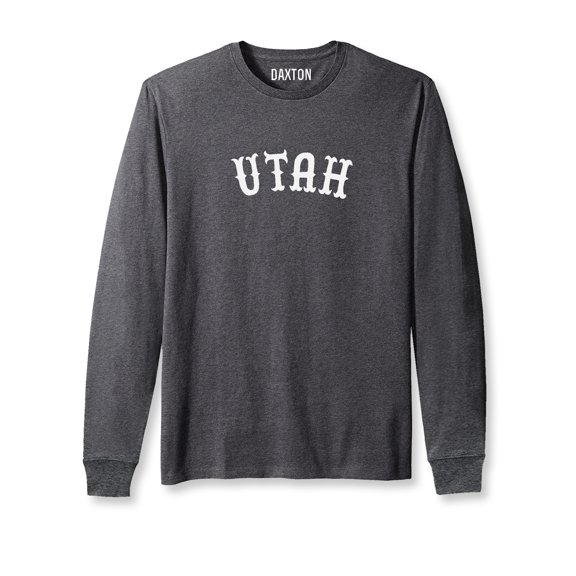 Daxton Retro Utah Arch Font Long Sleeves T Shirt Soft Medium Weight Cotton, Heather Charcoal Tee White Font, 2XL