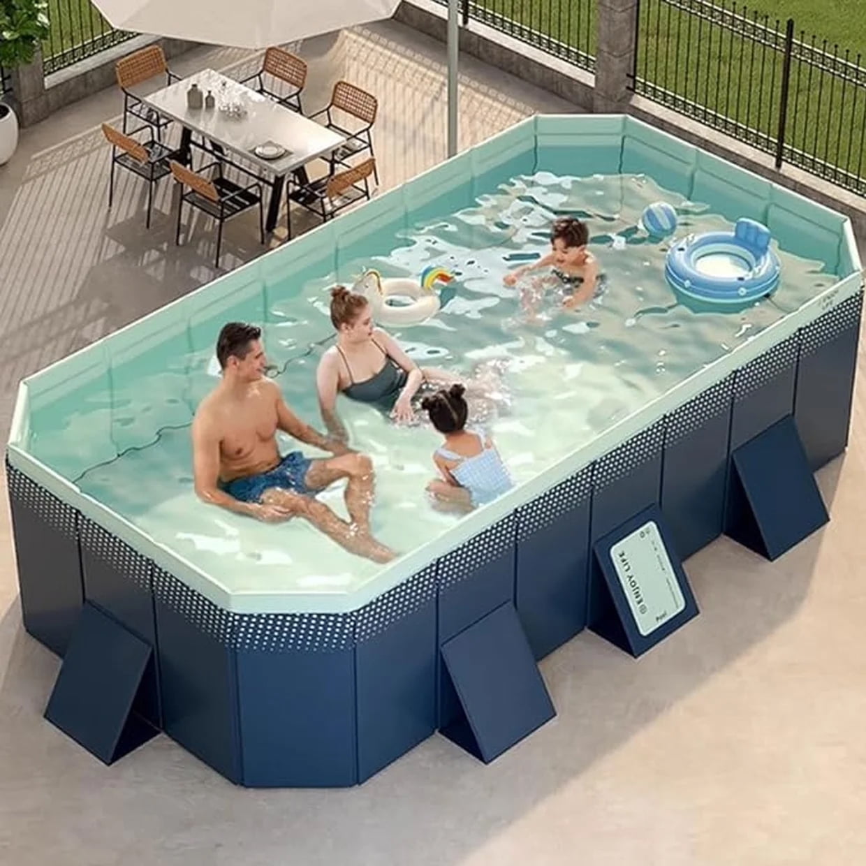 JieC 102in Foldable Swimming Pool, Large Non-Inflatable Adults Kids Outdoor Pools for Patio, Yard, Blue