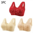 thumbnail image 2 of SMihono 3 Pack Front Closure Daisy Bras for Older Women Push Up Comfortable Bras No Underwire Seniors Full Support Padded Bras Red XXXXXL, 2 of 9